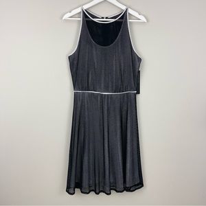 Andrew Marc Black Mesh Overlay Fit & Flare Sleeveless Dress